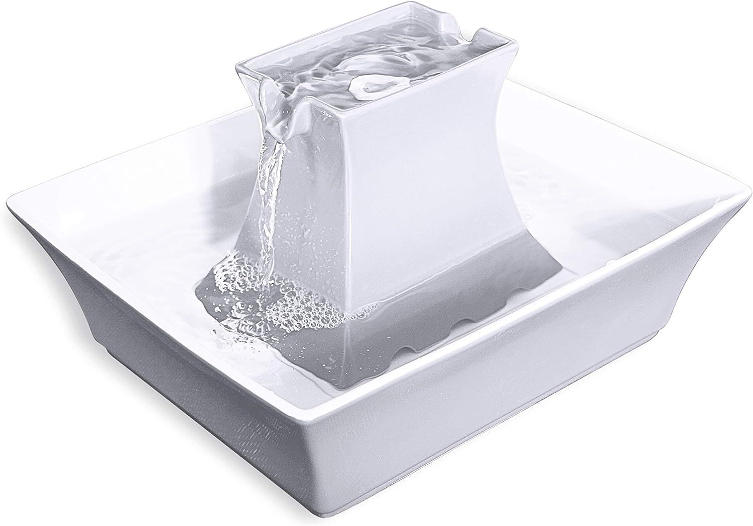 SgurFin Ceramic Cat Water Fountain – 2.1L/70oz, Ultra-Quiet Pump, Multi-Filtration, 360° Drinking Area, Grey